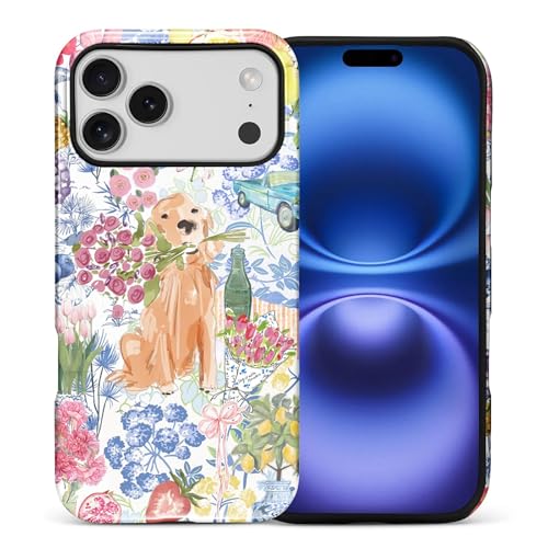 Goodsprout for iPhone 17 Pro Max Case,Hybrid 2-Layer Hard Shell + Silicone Protective Case -Resistant Shockproof- Ally's Dog's Cute College Summer Flower Collage