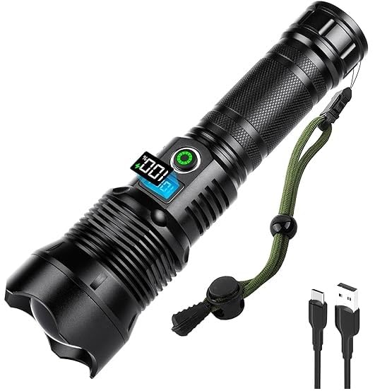Calyrex Flashlights High Lumens Rechargeable - 200000 Lumen LED Brightest Flashlight with LCD Digital Display, 5 Modes, IPX6 Waterproof Powerful Handheld Flash Light for Camping (B0D5QKB7MB) Amazon Price History, Amazon Price Tracker