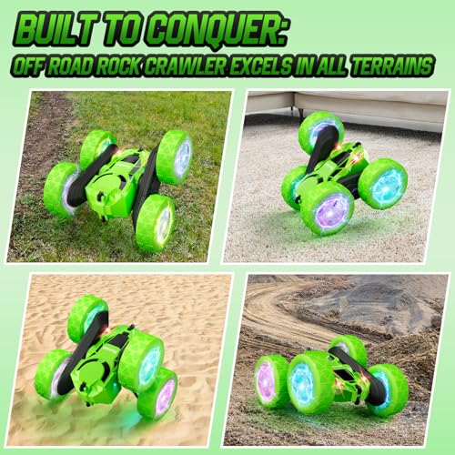 Image of Hamdol Remote Control Stunt Car for Kids, 360 Spinning Double-Sided RC Toy with LED Wheel Lights, 4WD Rechargeable Vehicle for Boys Ages 6-12, Educational STEM Toy & Valentines Gift
