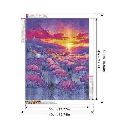 Pintura de diamante para adultos con diseño de paisajes de lavanda y puesta de sol DIY 2
