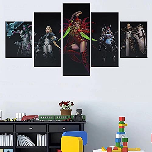 MPPSU Póster Colección De Personajes Femeninos De Videojuegos 5 Paneles Impresión HD Cuadros Decoracion Dormitorios Salon Modernos 150Cm×80Cm Con Marco