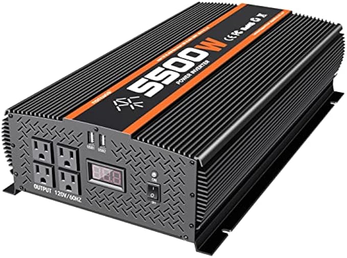 NGNWOB 5500W Inverter Power Inverter Truck RV Solar Inverter 12V to 110V dc to ac Inverter for Truck RV semi Truck Off Grid Solar Power Converter with 4 AC & 2USB outlets