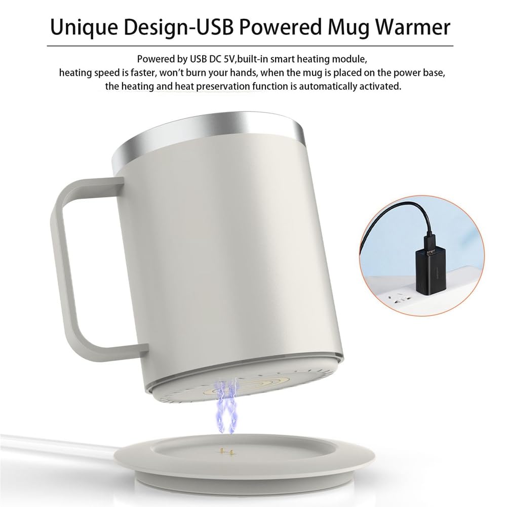 Tasse à Café Auto-Chauffante pour Bureau avec Arrêt Automatique Après 10 Heures, Ensemble de Réchauffeurs de Tasse Alimentés par USB.