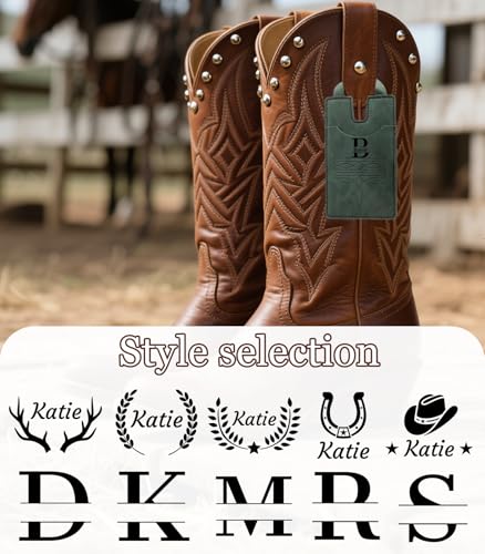 HJX 2Pcs Personalized Western Boot Wallet for Women, Custom Western Boot Wallet with Snap Strap, Handcrafted Small Minimalist Leather Boot Credit Card Holder3