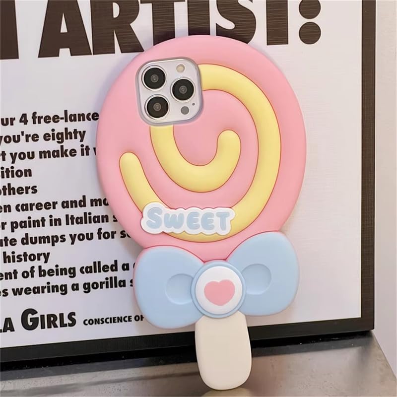 Image of COVERLY for Apple iPhone 12 Pro 3D Cute Cartoon Lollipop Case,Full Protective Case Kawaii Cotton Big Candy Sweetheart Pop Case with Super Sweet Pink Soft Silicone Fashion Aesthetic Cover