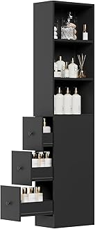 ARTETHYS Tall Narrow Free Standing Bathroom Storage Cabinet with 3-Level Adjustable Shelves Home - Space Saver for Living Room Kitchen - Classic Black