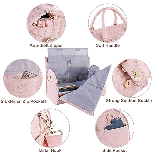 Image of Convertible Carry on Garment Bag for Women,Leather Garment Bags for Travel with Shoe Pouch 2 in 1 Hanging Suitcase Suit Bag for Women Travel Bags for Women Duffle Bag Garment Bag Gifts, Pink-2Pockts-gz