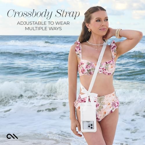 Image of Case-Mate IP68 Waterproof Large Phone Pouch with Bow Design - Ivory Pearl | Touchscreen Floating Waterproof Phone Case with Crossbody Lanyard - Fits All Phones - Beach Cruise Ship Travel Essentials