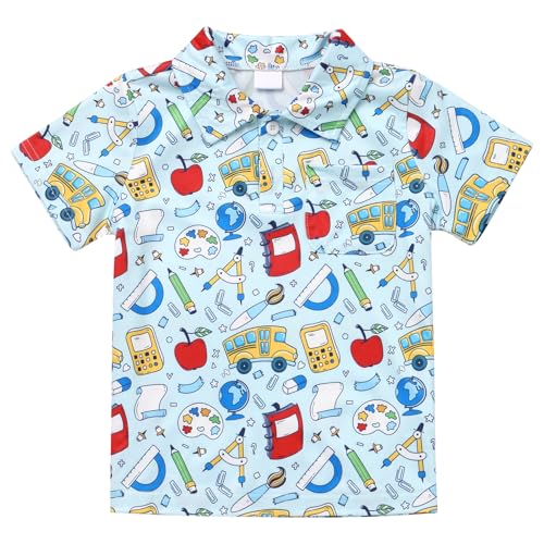 FYMNSI Boys Back to School Shirt School Supplies Short Sleeves Tees Tops Toddler Kids Summer Casual Henley Shirts Clothes