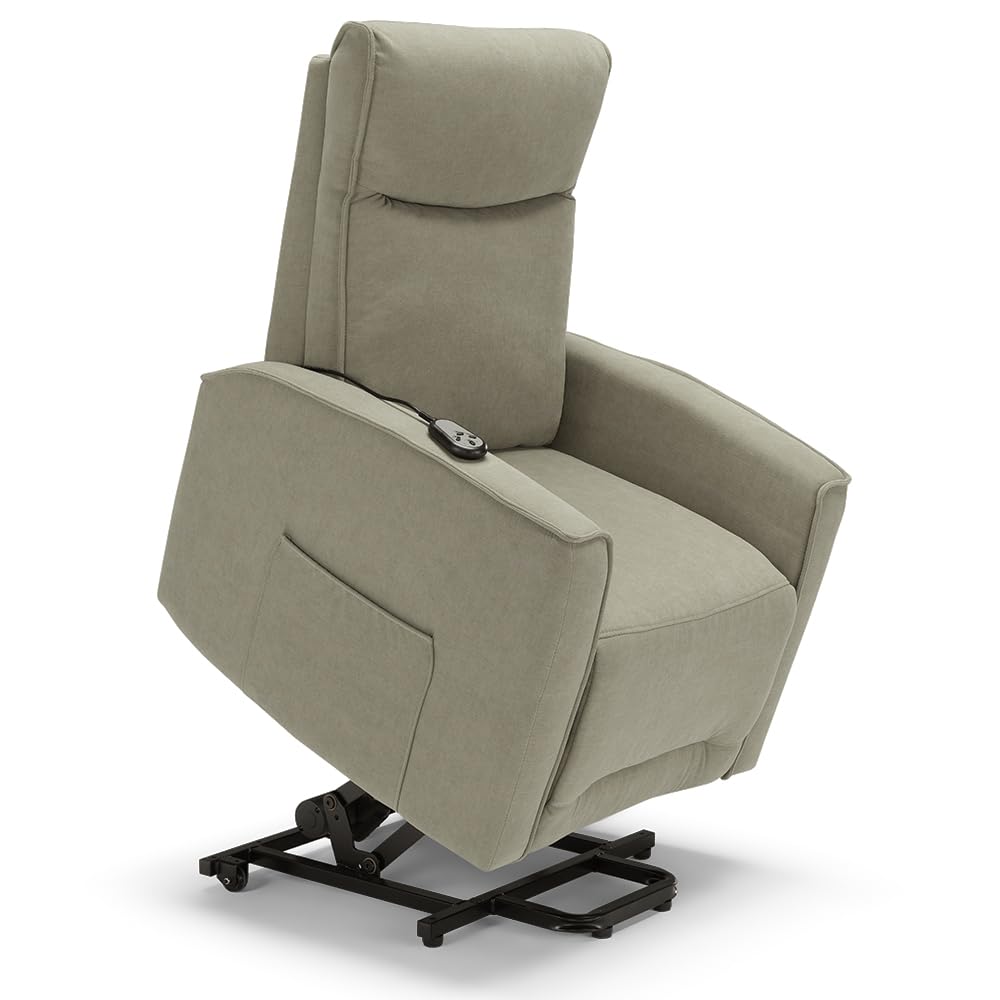 REDÒKASA Poltrona relax elettrica LONDRA per anziani, 2 motori, 2 ruote posteriori, Kit Optional Batteria, sistema reclinazione e alzapersona, tessuto idrorepellente (Senza Kit Batteria, Tortora)