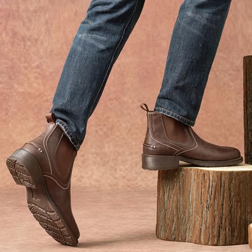 Image of Jousen Chelsea Boots Men Square Toe Ankle Mens Dress Boots Casual Slip On Boots for Men