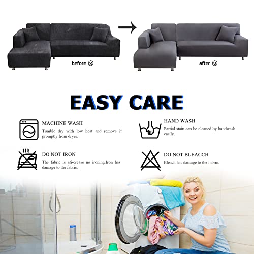 Lydevo Sofabezug Ecksofa L Form Sofa Überwürfe Stretch Sofabezug L Form Rechts oder Links mit Zwei Kissenbezügen Waschbar Universal-Couchbezug L Form Sofa Cover L Shape(3 Sitzer+3 Sitzer,Grau)