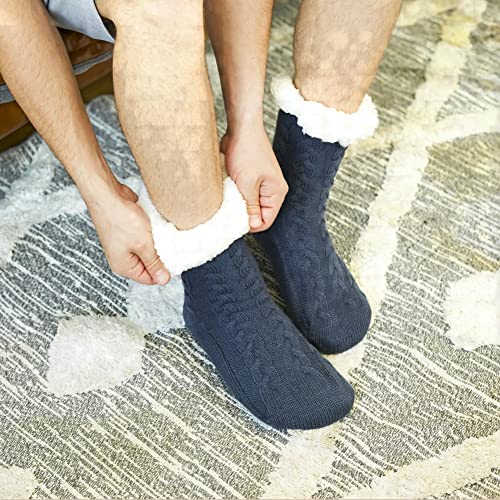 LEMZONE Men's Warm Cozy Slipper Socks Non Slip Winter Fuzzy Fleece Lining Cabin Sock with Grips2