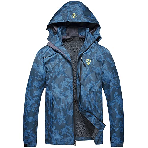 GIISAM Chaqueta cortavientos para hombre, impermeable, ligera, deportiva, con capucha, cortavientos, Azul Camo, XXX-Large
