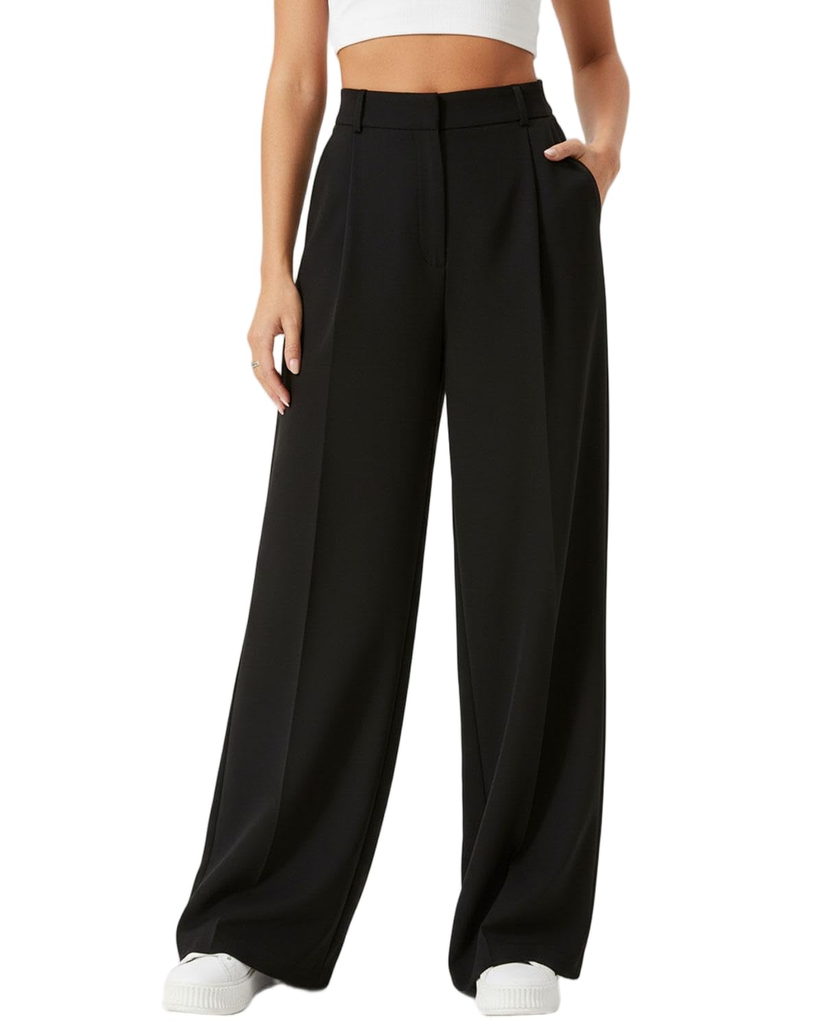 Womens Wide Leg High Waist Loose Palazzo Office Dress Pants with Pockets Work for Women Business Casual