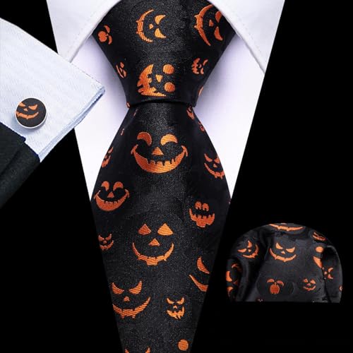 Image of Barry.Wang Man Tie Sets Skull Ties Animal Extra Long Necktie Silk Woven Handkerchief Cufflinks Festival Party Gift