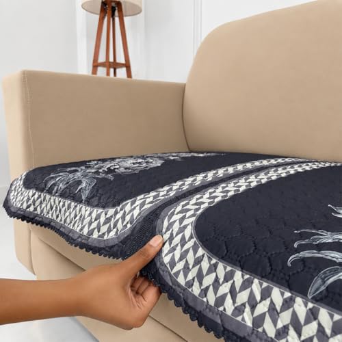 Image of Homerz 'Brooklyn Series' Premium Sofa Cover | Quilted Floral Design | Non-Slip Washable Sofa Protector | Soft Anti Slip Fabric (Ny Grey, 2 Seater, Only Seat Cover)
