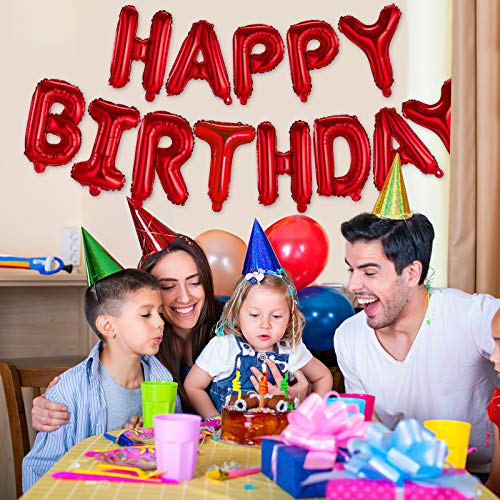 Image of Happy Birthday Balloons Banner Red 16 Inch Mylar Foil Letters | Inflatable Party Decor and Event Decorations for Kids and Adults | Reusable, Ecofriendly Fun