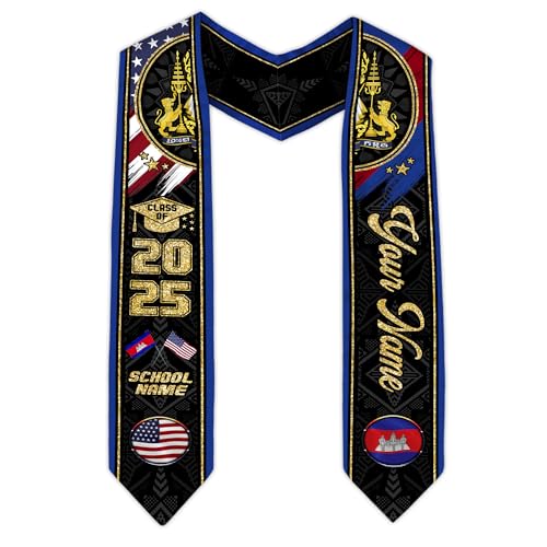 MonkeyVan Personalized Cambodian Graduation Sash, Custom Cambodian Graduation Stole, Cambodia Stoles Class Of 2025 Cd6