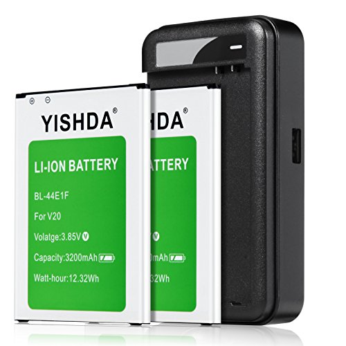 YISHDA LG V20 Battery, 2x3200mAh Replacement LG BL-44E1F Battery with LG V20 Battery Charger for LG V20 H910 H918 LS997 US996 VS995 | LG V20 Batteries Kit [18 Month Warranty]