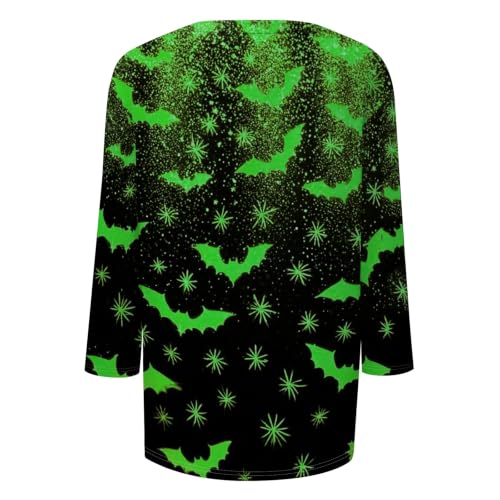 Image of Women Spooky Halloween Graphic Shirt 3 /4 Length Sleeve Crewneck Top | Halloween Funny Printed Pumpkin Plus Size Tshirts 2026 Fall Outfits Skeleton Tee Going Out Tops