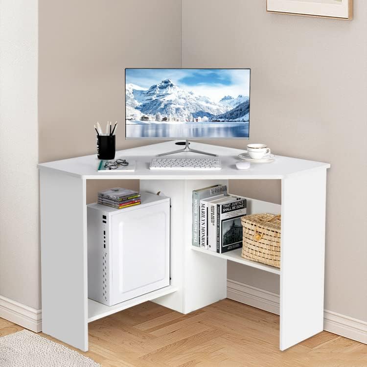 Miniatura 1 de RLAVUTOU Escritorio esquinero que ahorra espacio, escritorio pequeño para computadora de esquina para espacio pequeño, escritorio esquinero para