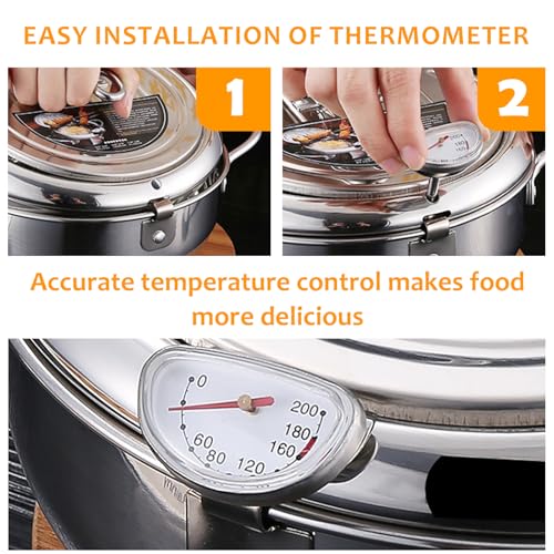 Friteuse japonaise Tempura en acier inoxydable avec tamis, thermomètre et couvercle, mini friteuse à huile de 2,2 l (Deep Fryer) pour la cuisine, idéale pour les frites, les ailes de poulet et les – Image 6