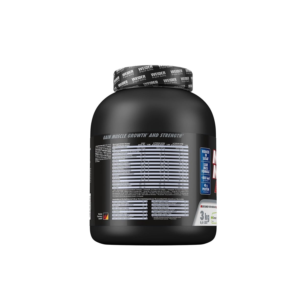 Weider Mega Mass 4000 - Weight Gainer Pulver mit 48g Protein & Kreatin pro Portion - Für hohe Kalorienaufnahme - 3kg - Vanille