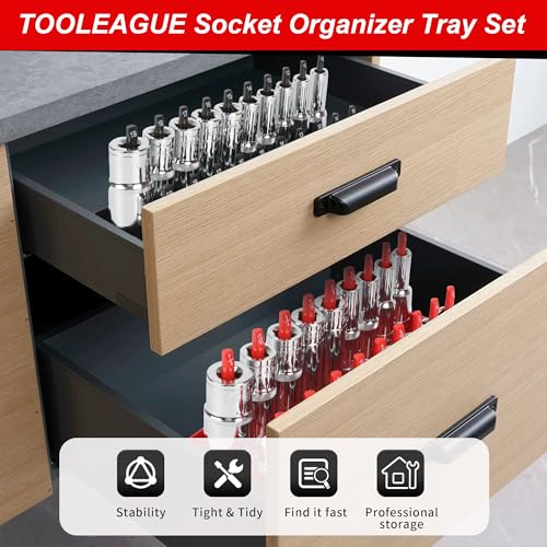Image of TOOLEAGUE 9Pcs Socket Organizer Tray and Magnetic Wrench Holder Set