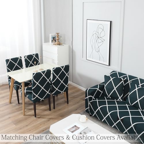 Image of HOKIPO 95% Polyester, 5% Spandex Elastic 1 Seater Sofa Cover Stretchable Slipcover, Teal Diamond (AR-4093-D22)