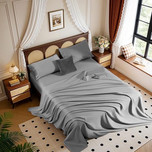 Image of 100% Egyptian Cotton Sheet Set 4 Pcs , 1200 TC, 16 inch Deep Pocket Sheet King | Long Staple Cotton Sheet, Soft and Breathable, 1 Fitted Sheet, 1 Flat Sheet, 2 Pillowcase Cozy for All Season, Gray
