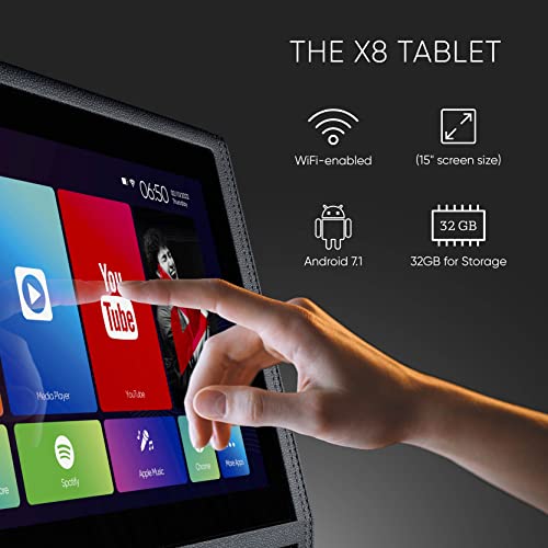 MASINGO 2023 Professional Karaoke Machine with Lyrics Display Screen + 2 Wireless Microphones - Bluetooth Portable PA Speaker System with Built-in 15" Tablet & WiFi - Best Gift for Adults and Kids
