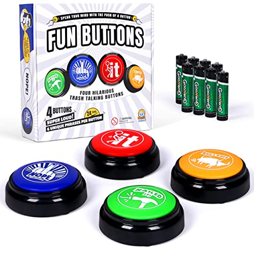 Witty Yeti Hilarious, Novelty Talking Button 4 PK Has 24 Unique Sayings. Bad Word Buttons Play Funny Sound Clips in Clear Audio, Loud Gag Gift for Coworkers or Family. Batteries Included