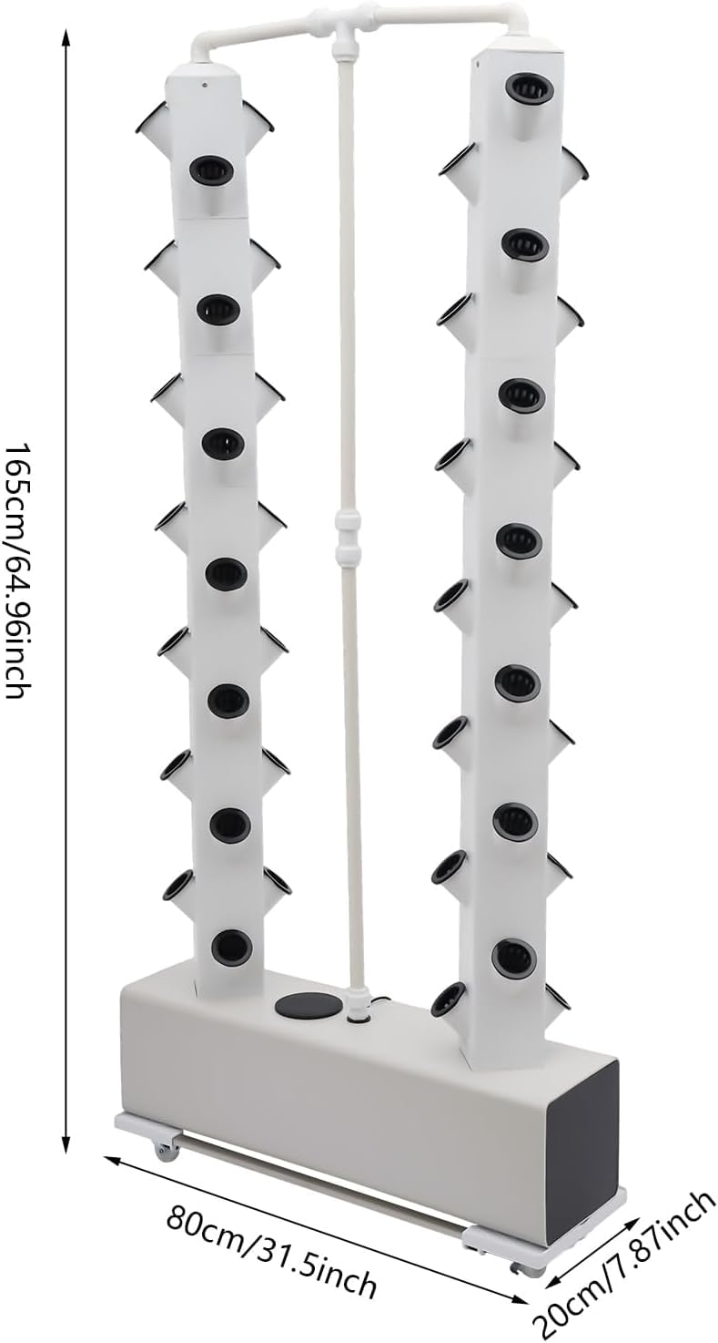 Kit de cultivo hidropónico vertical sistema torre hidropónico, 56 agujeros 30 L, tanque de agua, plantación con ruedas y bomba de agua, para cultivo de tomates, pepinos, fresas, pimientos