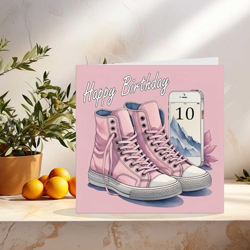 10th Birthday Card for Women - Girls Birthday Cards for Daughter 10 Years Old ten, tenth Pink Girly Teenager Sister Friend Her Niece Granddaughter
