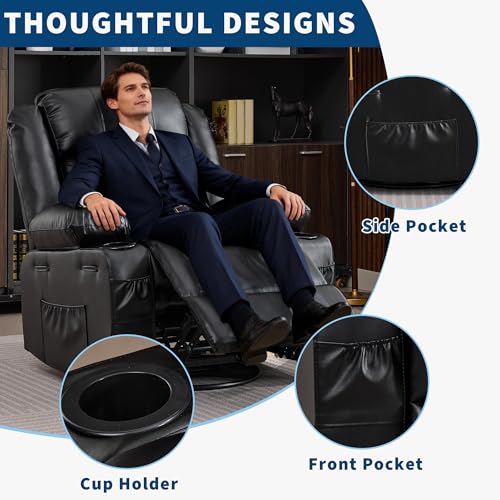 Sillón reclinable con mecedora negro en piel sintética miniatura 5