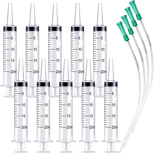 10pcs 20ml Plastic Syringes with 4pcs 13inch Tubing, Syringe for Liquid in Scientific Lab, Pet Feeding, Glue Syringe for Craft Making, Epoxy Resin, Lubricant, Sealants, Lip Gloss Filling and Supplies