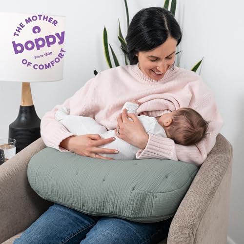 Image of Boppy Nursing Pillow, Cotton Muslin Ergonomic Breastfeeding Support Pillow