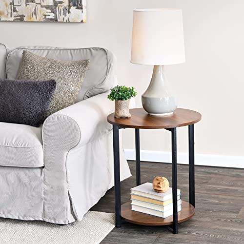 Household Essentials Walnut 2-Tier Round End Table With Storage Shelf #TOP5