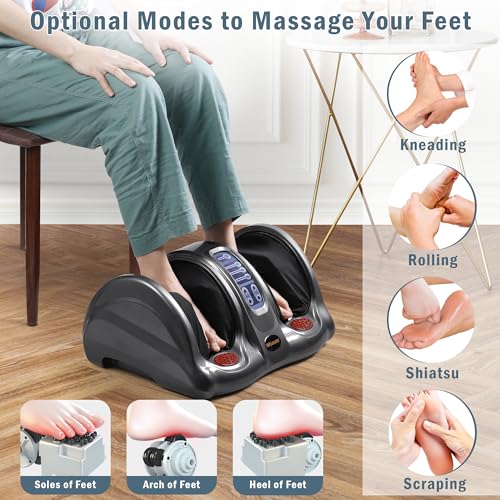 Image of H&B Luxuries Shiatsu Foot Massager Machine with Remote Controller, Kneading and Rolling Home Massagers for Feet, Ankle, Calf, Leg, Ideal for Men, Women, Father, Mom Parents and The Elderly, Gray