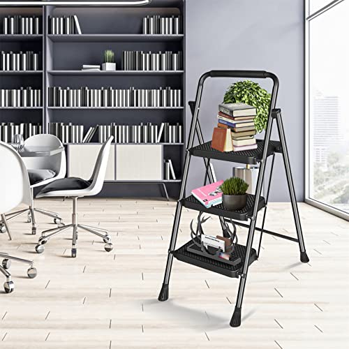 Ysmn 3 Step Ladder Portable Step Stool With Comfortable Handgrip And Extra Wide Anti-Slip Pedals Multi Purpose Sturdy Folding Step Ladder #TOP5