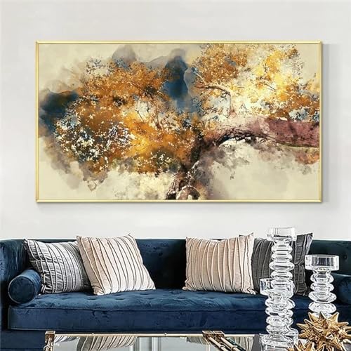 Toile d'arbres bruns abstraits pour habiller un mur vide avec cadre doré