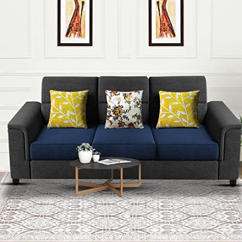 Image of Casaliving Nancy 3 Seater Sofa Set for Living Room | Colour - Black Blue