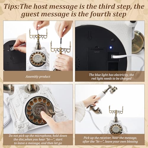 Kanayu Audio Guest Book Wedding Phone Vintage Audio Guest Book for Record Customized Audio Message Birthday Party Confession Message Voicemail Special Event, Personal and Convenient (White)