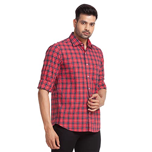 Image of Colorplus Red Checks Tailored Fit Casual Shirts for Men