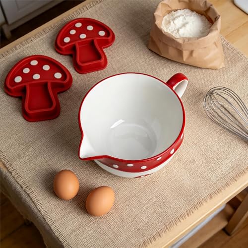 Tazón para mezclar de cerámica rojo 1 cuarto miniatura 3