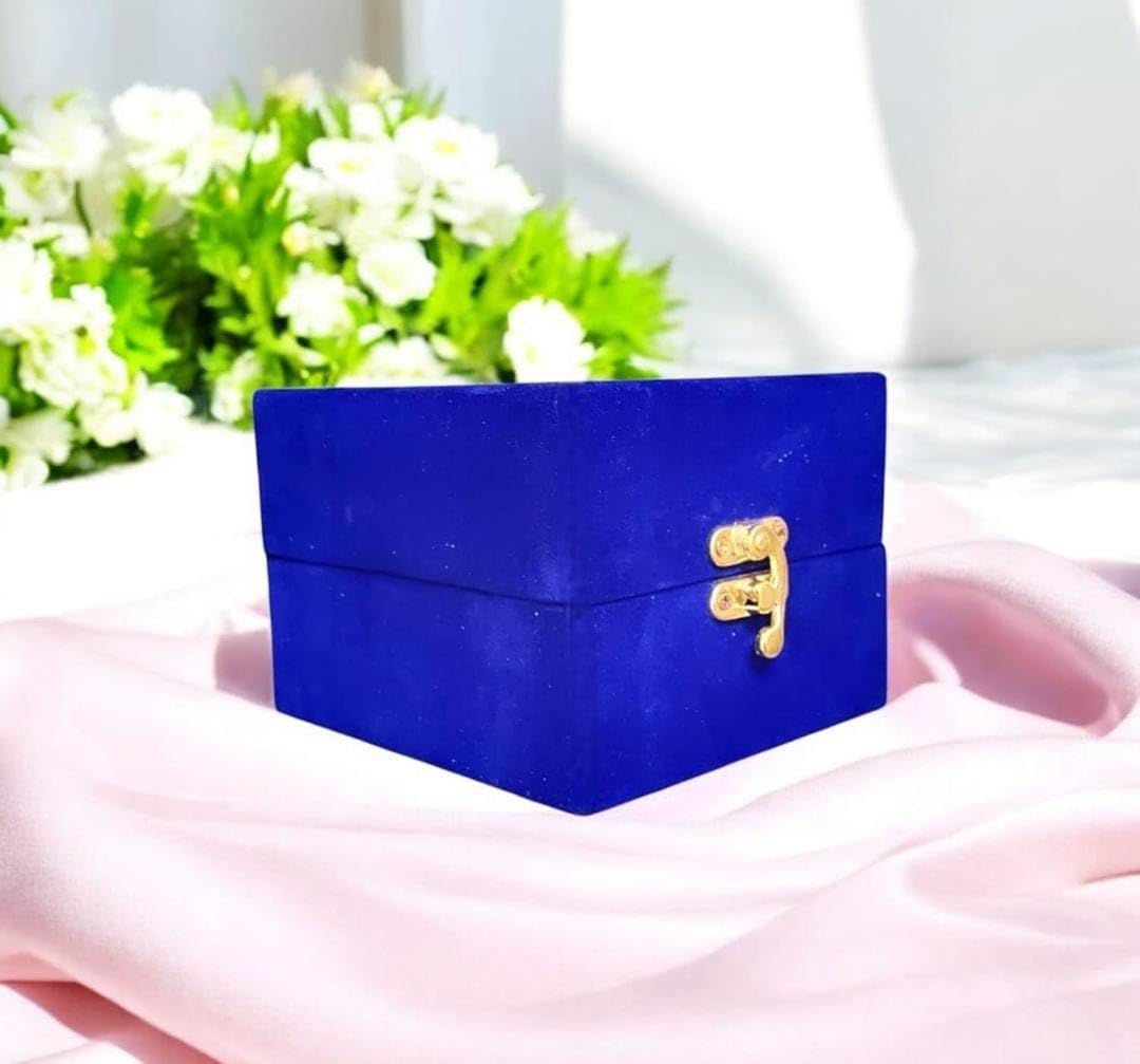 Yogmaaya Luxury Decorative Velvet Suede Storage Box, Royal Blue, Gold Clasp, Classic Trunk Style, 12x11x8 cm, for Gifting and Organization-image-20