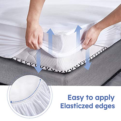 DOWNCOOL Queen Mattress Protector Cover, Ultra Soft Breathable Fitted Bamboo Mattress Protector
