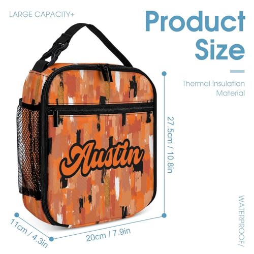 Colorful Orange Black School Bag Set Custom Name Backpack Lunch Box Pencil Case, Personalized Elementary Primary Kids Book Bag3