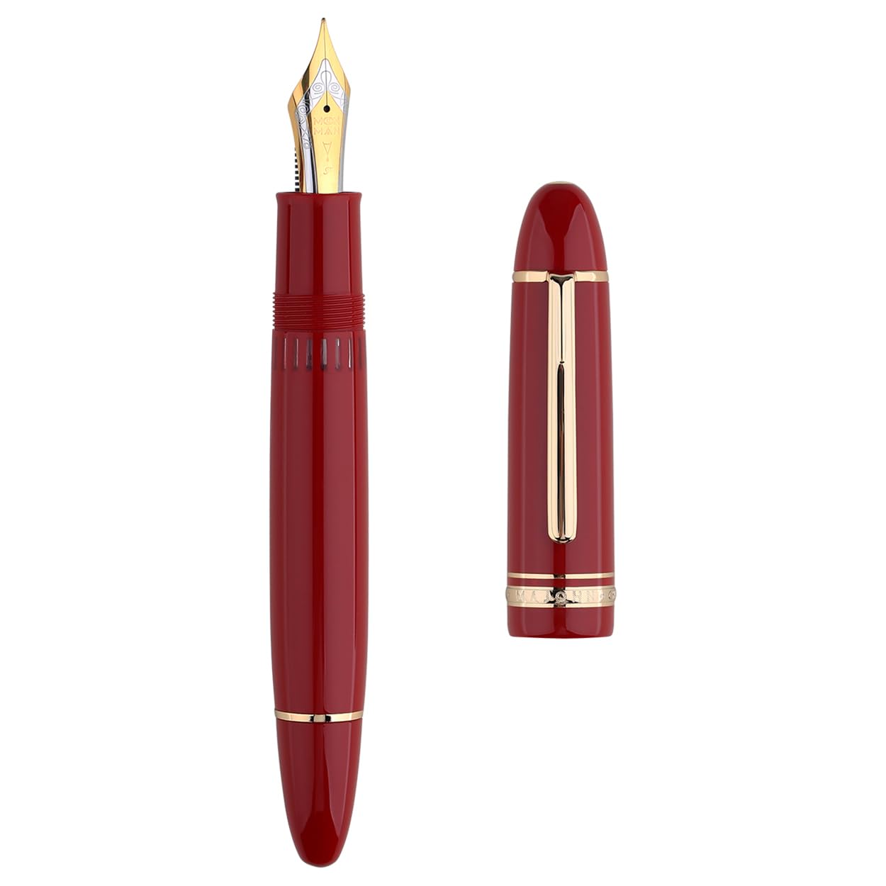 erofa Majohn P141 Piston NO.8 Fountain Pen, Red Resin with Ink Window, Gift Pen with Box, Gold Finish - Image 3